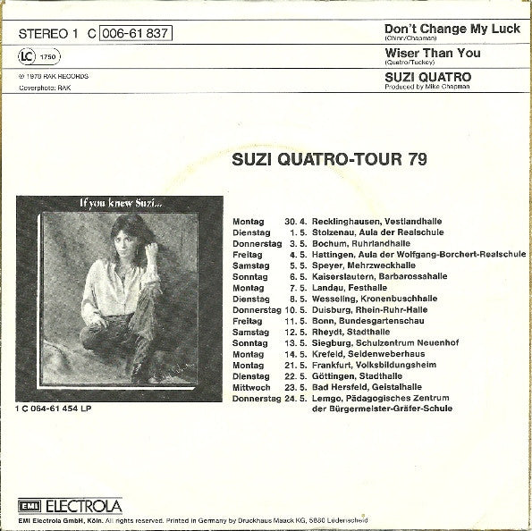 Suzi Quatro : Don't Change My Luck (7", Single)