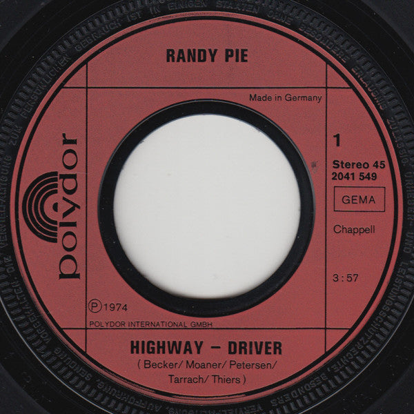 Randy Pie : Highway Driver (7", Single)