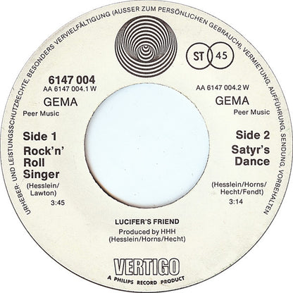 Lucifer's Friend : Rock'n'Roll Singer (7", Single)