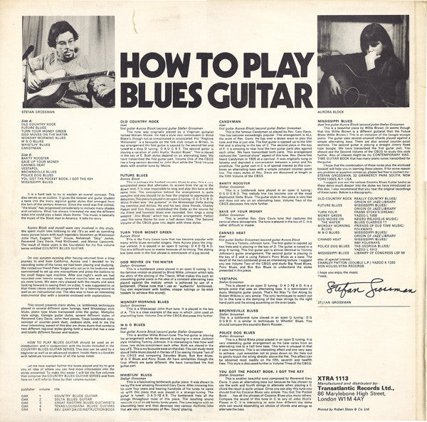Stefan Grossman / Aurora Block* : How To Play Blues Guitar (LP, Album)