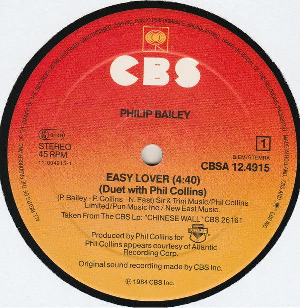 Philip Bailey Duet With Phil Collins : Easy Lover (12", Maxi)