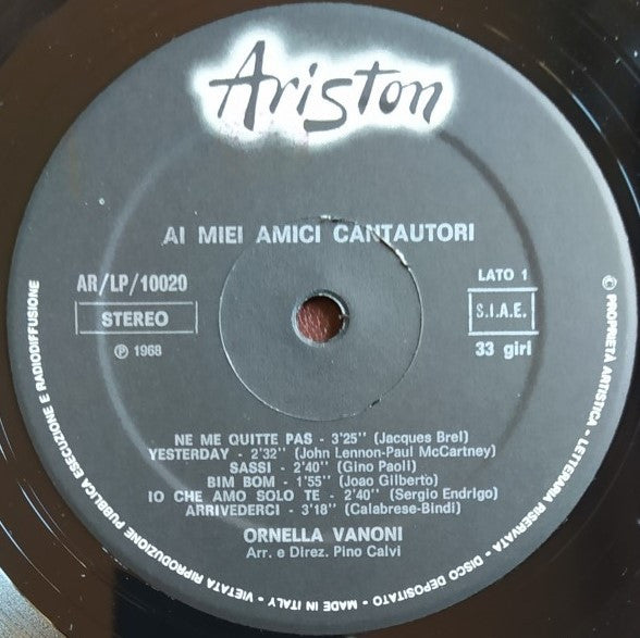 Ornella Vanoni : Ai Miei Amici Cantautori (LP, Album, RE)