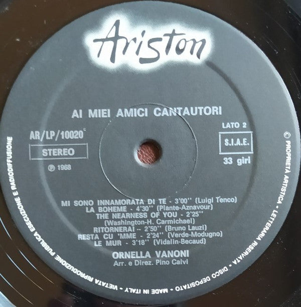 Ornella Vanoni : Ai Miei Amici Cantautori (LP, Album, RE)