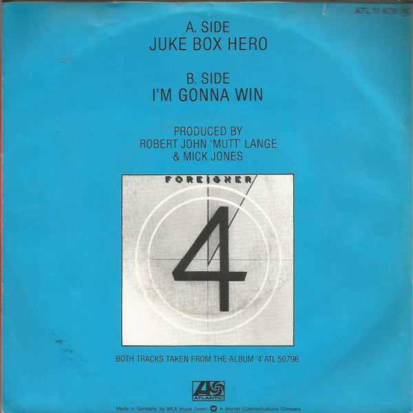 Foreigner : Juke Box Hero (7", Single)