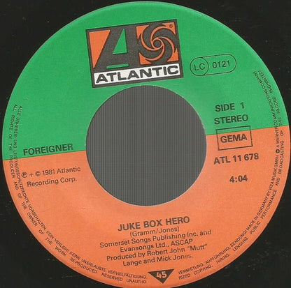 Foreigner : Juke Box Hero (7", Single)