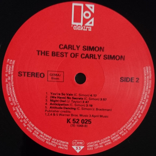 Carly Simon : The Best Of Carly Simon (LP, Comp, RE)