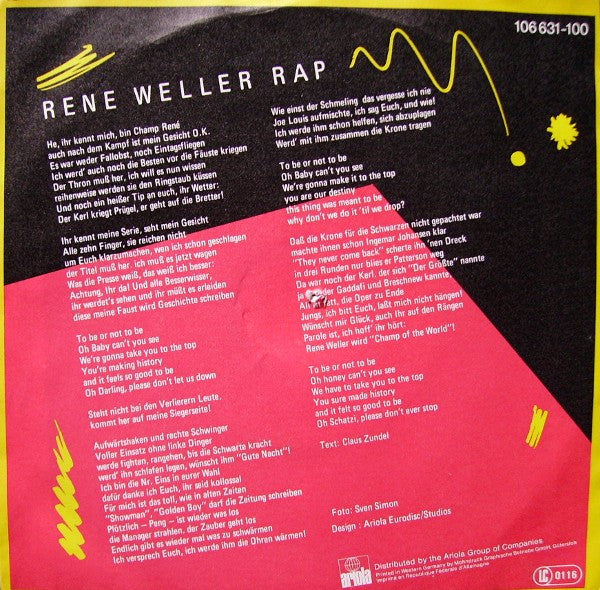 René Weller : René Weller Rap (To Be Or Not To Be) (7", Single)