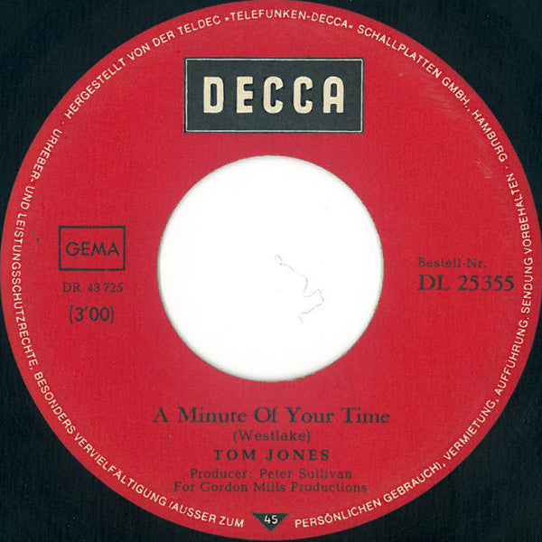 Tom Jones : A Minute Of Your Time (7", Single)