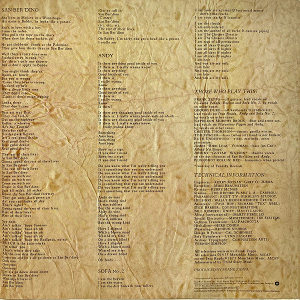 Frank Zappa And The Mothers Of Invention* : One Size Fits All (LP, Album, Gat)