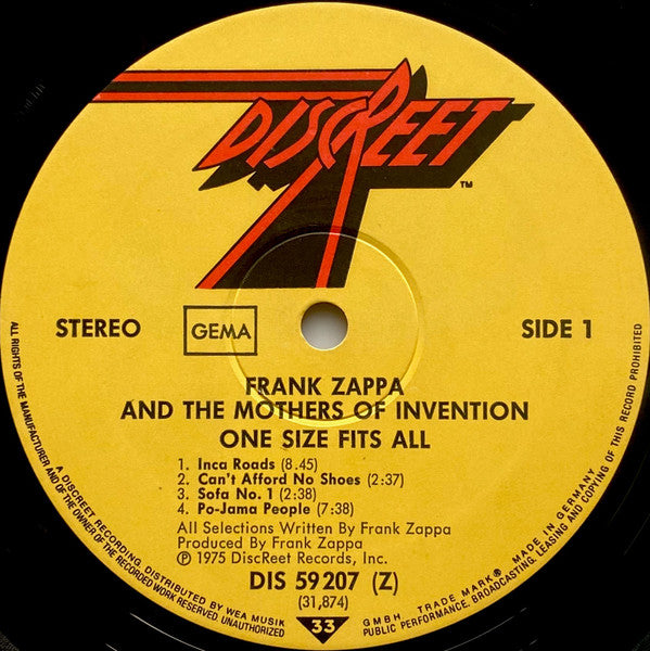 Frank Zappa And The Mothers Of Invention* : One Size Fits All (LP, Album, Gat)
