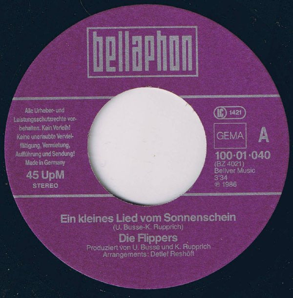 Die Flippers : Ein Kleines Lied Vom Sonnenschein (7", Single)