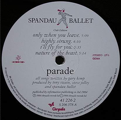 Spandau Ballet : Parade (LP, Album, Club)