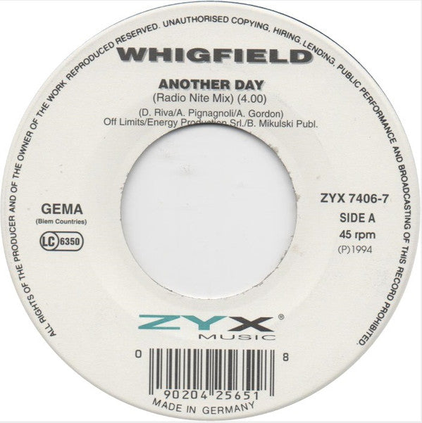 Whigfield : Another Day (7", Single)