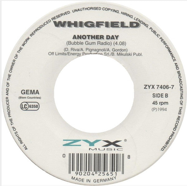 Whigfield : Another Day (7", Single)