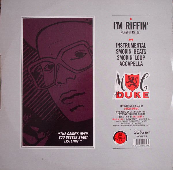MC Duke : I'm Riffin' (English Rasta) (12", Single)