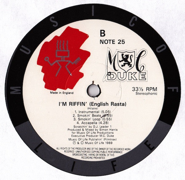 MC Duke : I'm Riffin' (English Rasta) (12", Single)