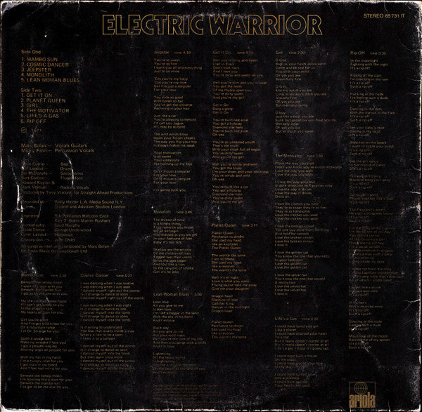T. Rex : Electric Warrior (LP, Album, Gat)