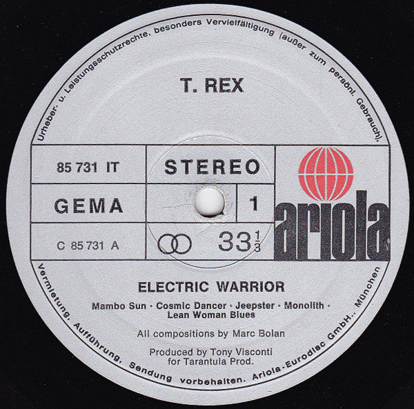 T. Rex : Electric Warrior (LP, Album, Gat)