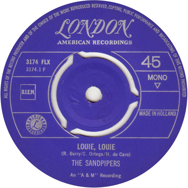 The Sandpipers : Louie, Louie (7", Single, Mono)