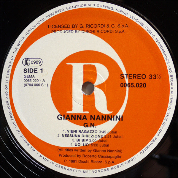 Gianna Nannini : G.N. (LP, Album)