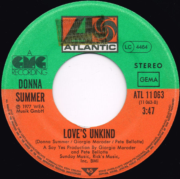 Donna Summer : Love's Unkind (7", Single)