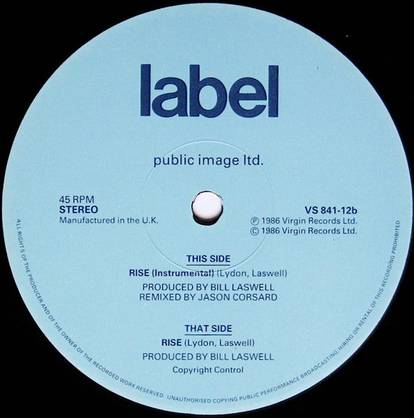 Public Image Ltd.* : Rise (12", Single)