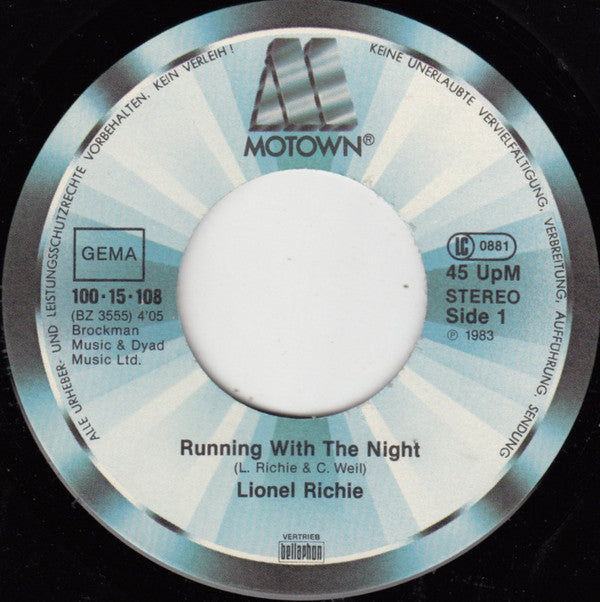 Lionel Richie : Running With The Night (7", Single)