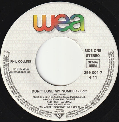 Phil Collins : Don't Lose My Number (7", Single)