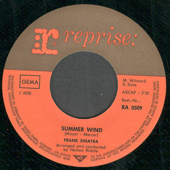 Frank Sinatra : Summer Wind (7", Single)