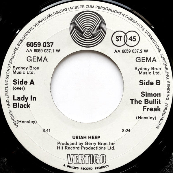 Uriah Heep : Lady In Black (7", Single)