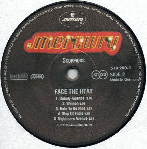 Scorpions : Face The Heat (LP, Album, Bla)