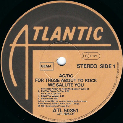 AC/DC : For Those About To Rock We Salute You (LP, Album, Gat)