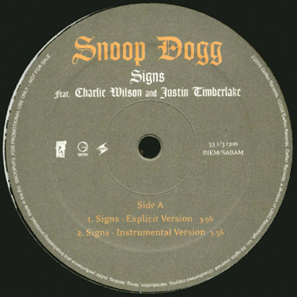 Snoop Dogg : Signs (12", Promo)