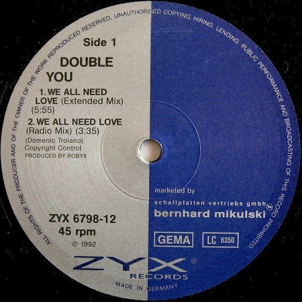 Double You : We All Need Love (12")