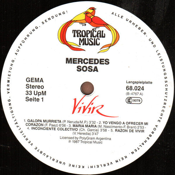 Mercedes Sosa : Vivir (LP, Comp)