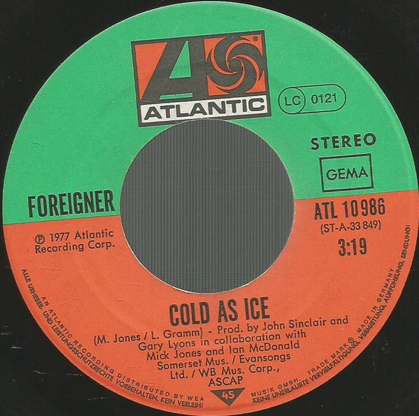 Foreigner : Cold As Ice (7", Single)