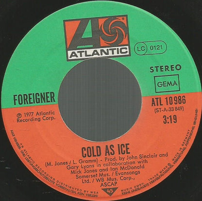 Foreigner : Cold As Ice (7", Single)