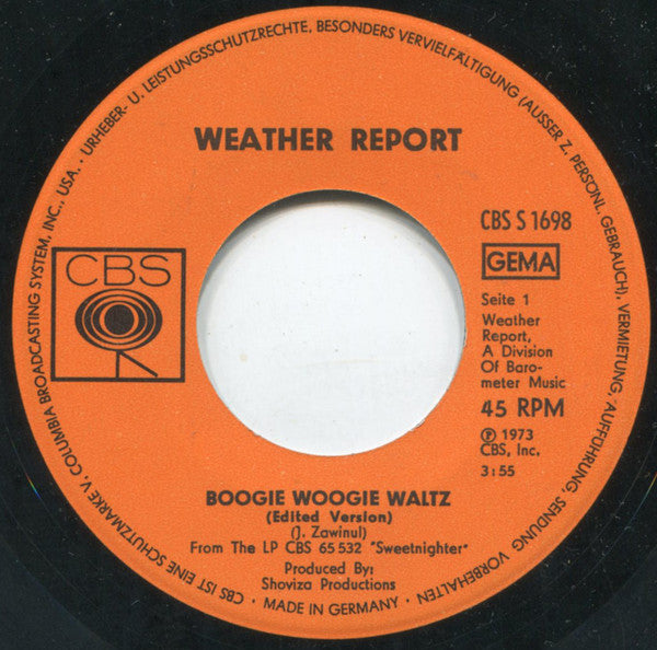 Weather Report : Boogie Woogie Waltz (Edited Version) (7", Single)