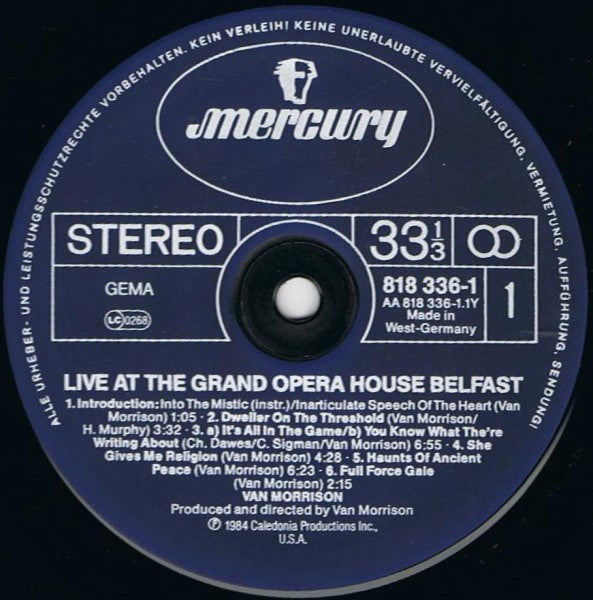 Van Morrison : Live At The Grand Opera House Belfast (LP, Album)