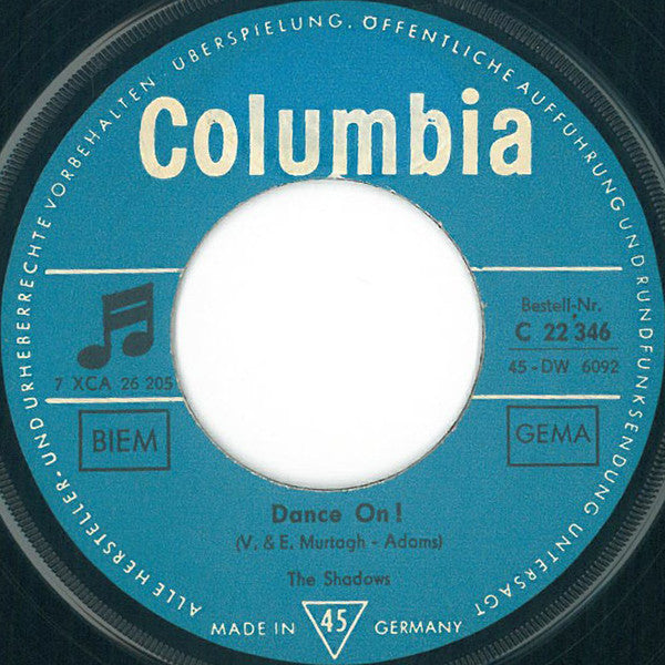 The Shadows : Dance On! (7", Single, Mono)