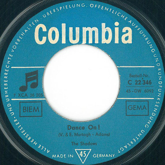 The Shadows : Dance On! (7", Single, Mono)