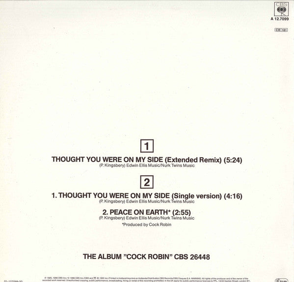 Cock Robin : Thought You Were On My Side (Extended Re-mix) (12", Maxi)