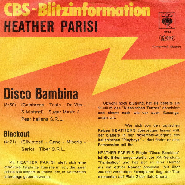 Heather Parisi : Disco Bambina (7", Promo)