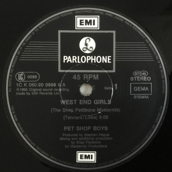 Pet Shop Boys : West End Girls (The Shep Pettibone Mastermix) (12", Maxi)