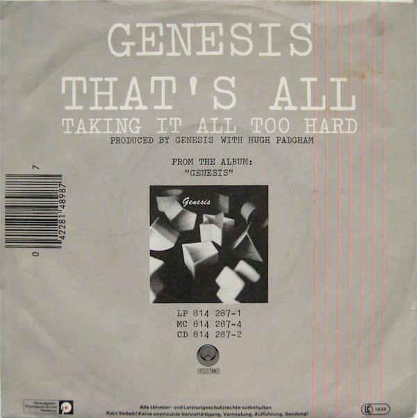 Genesis : That's All (7", Single)