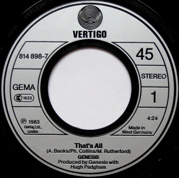 Genesis : That's All (7", Single)