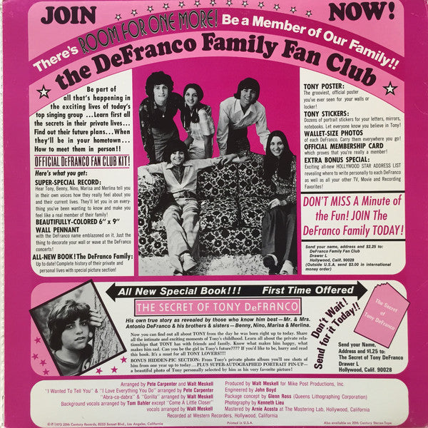 The DeFranco Family Featuring Tony DeFranco : Heartbeat, It's A Lovebeat (LP, Album)