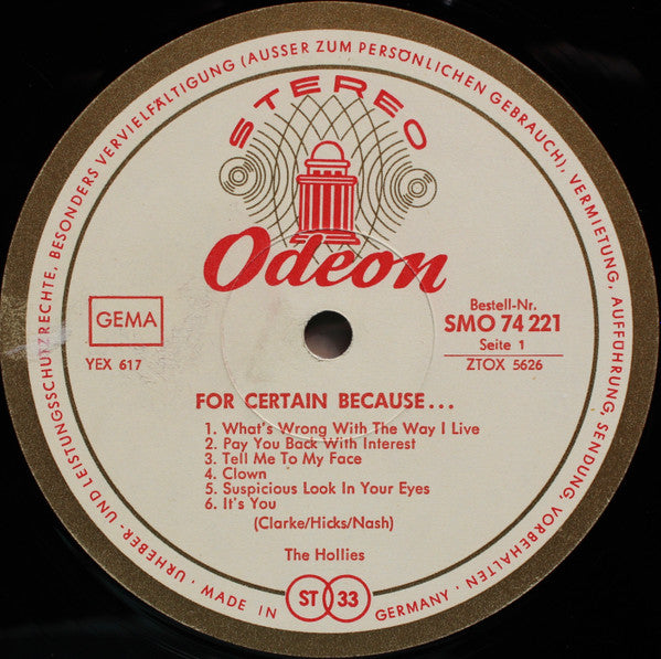 The Hollies : For Certain Because... (LP, Album)