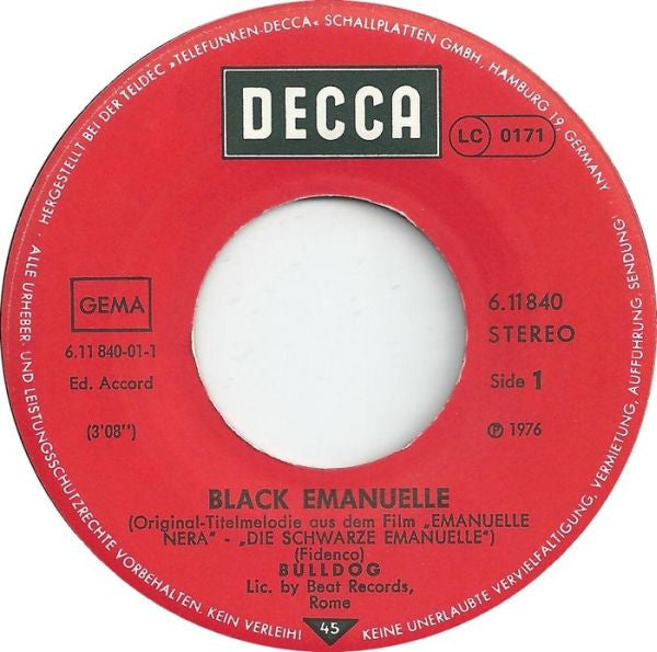 Bulldog (6) : Black Emanuelle (Original-Titelmelodie Aus Dem Film ”Emanuelle Nera” - Die Schwarze Emanuelle!) (7", Single)