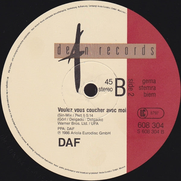 Deutsch Amerikanische Freundschaft : Voulez Vous Coucher Avec Moi Ce Soir (12", Maxi)